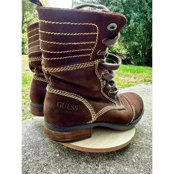 Vintage Guess Los Angeles Boots Denim & Dry Brown Hiking Boots US Size 7 - Picture 5 of 12